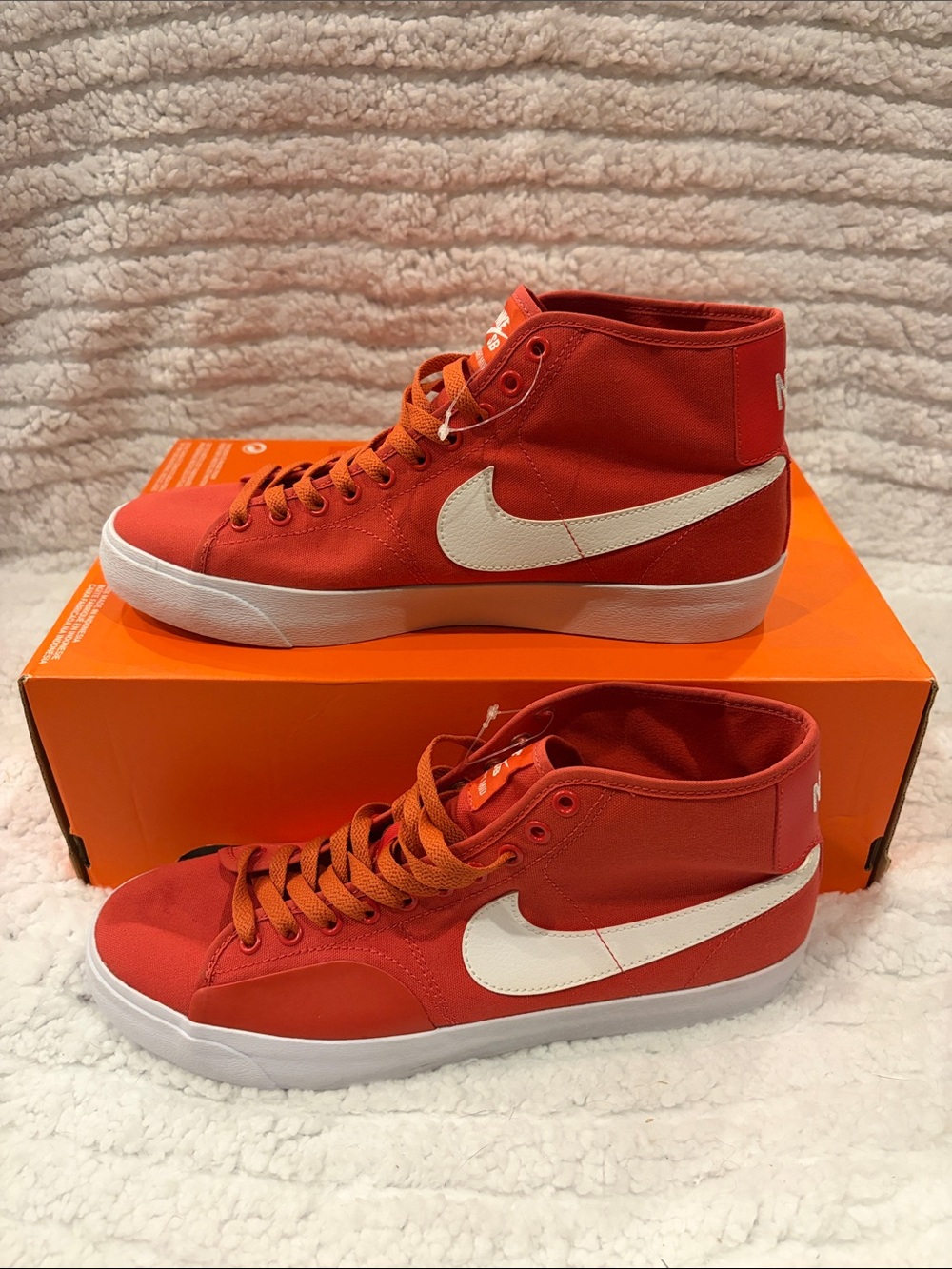 Nike Orange-Red Canvas Mid-Top Sneakers with White Swoosh Never worn *NO Box*